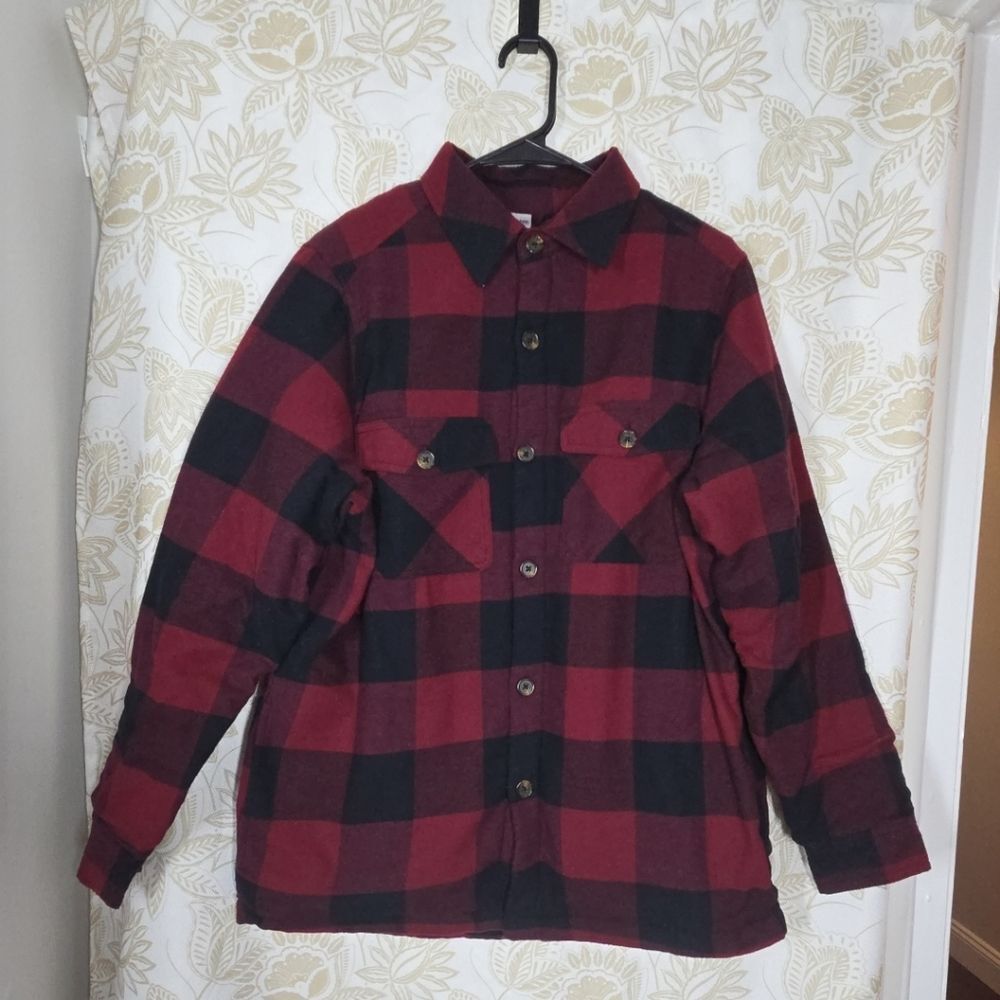 Highland Originals Sherpa Lined Trucker Jacket Shacket Mens MED Plaid Farm Work